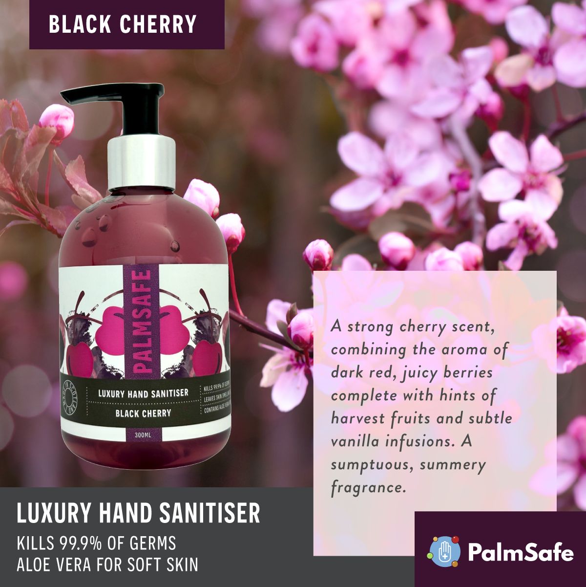 Palm Safe Luxury Hand Sanitiser Black Cherry Scent
