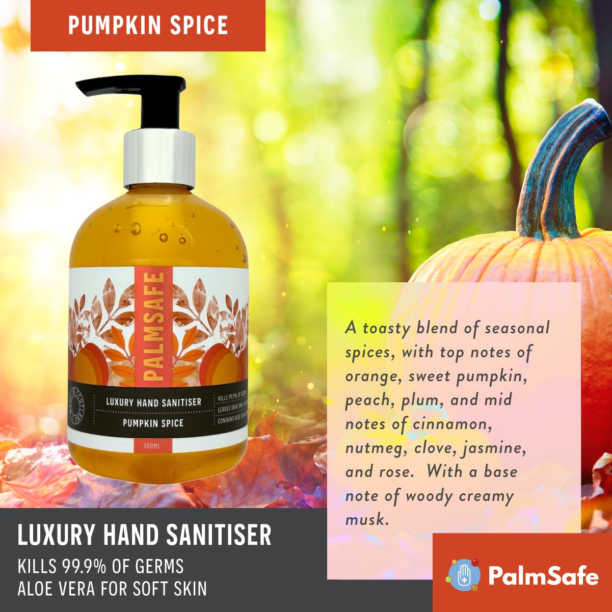 Palm Safe Luxury Hand Sanitiser Pumpkin Spice Scent