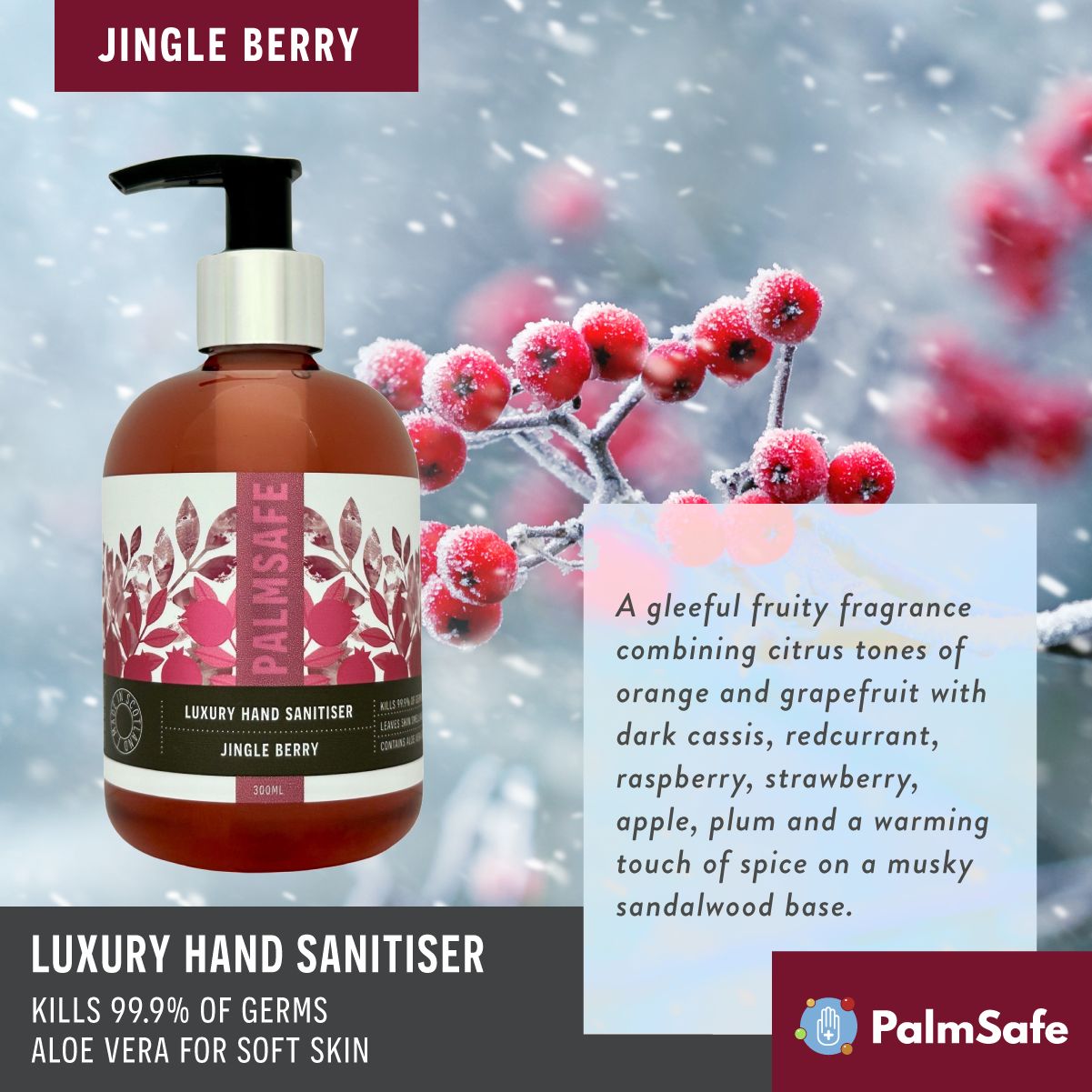 Palm Safe Luxury Hand Sanitiser Jingle Berry Scent