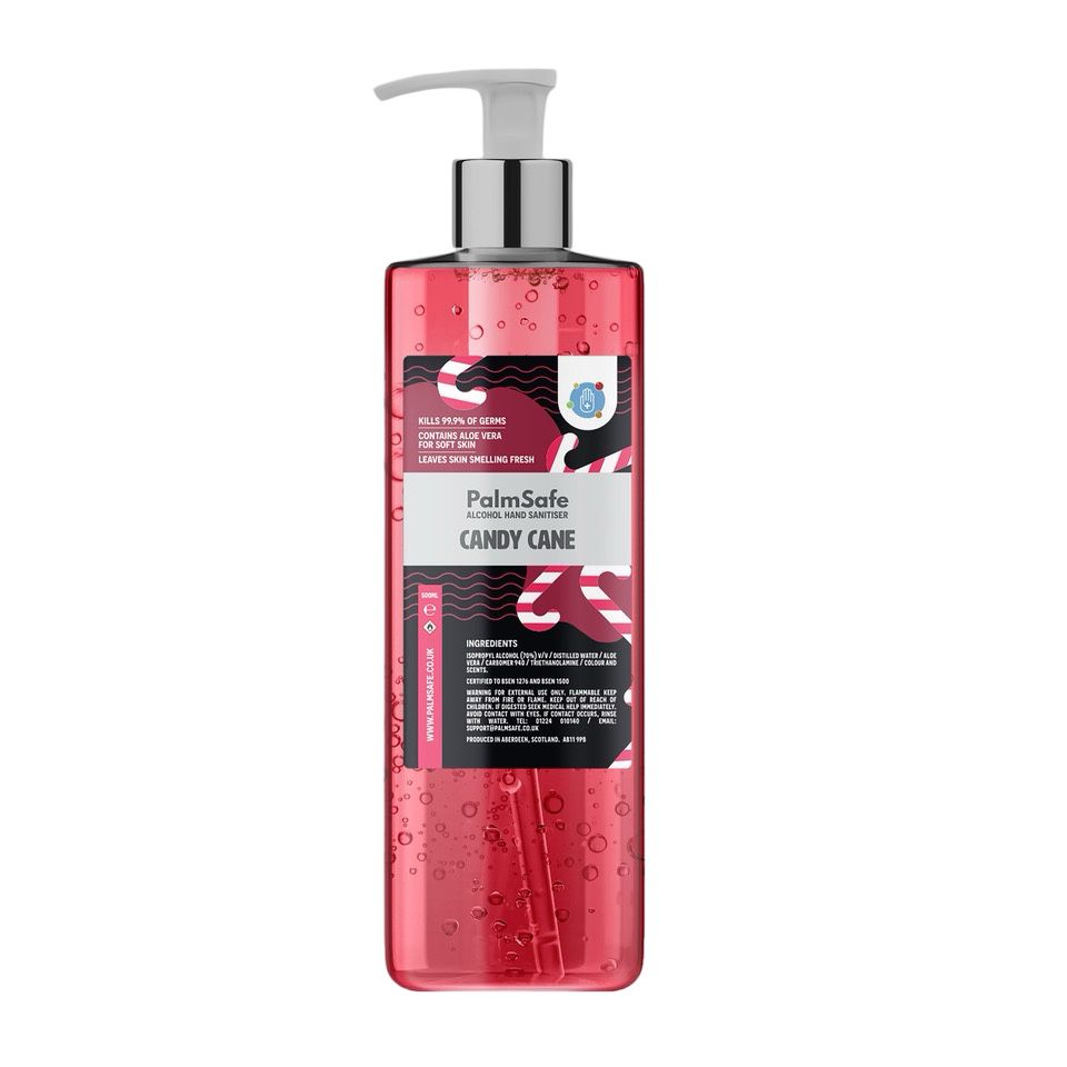 Palm Safe Candy Cane Hand Sanitiser in 500ml Pump bottle