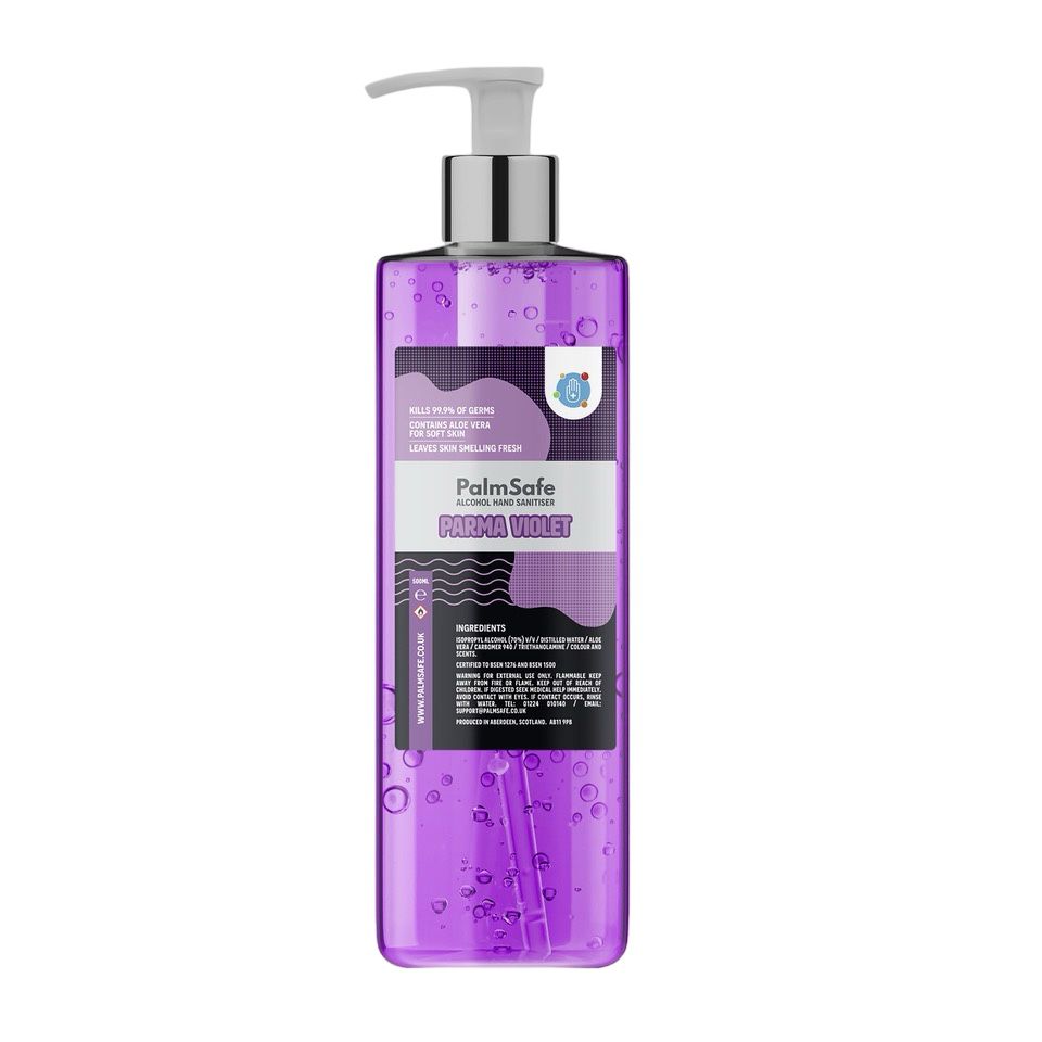 Palm Safe Parma Violet Hand Sanitiser in 500ml Pump bottle