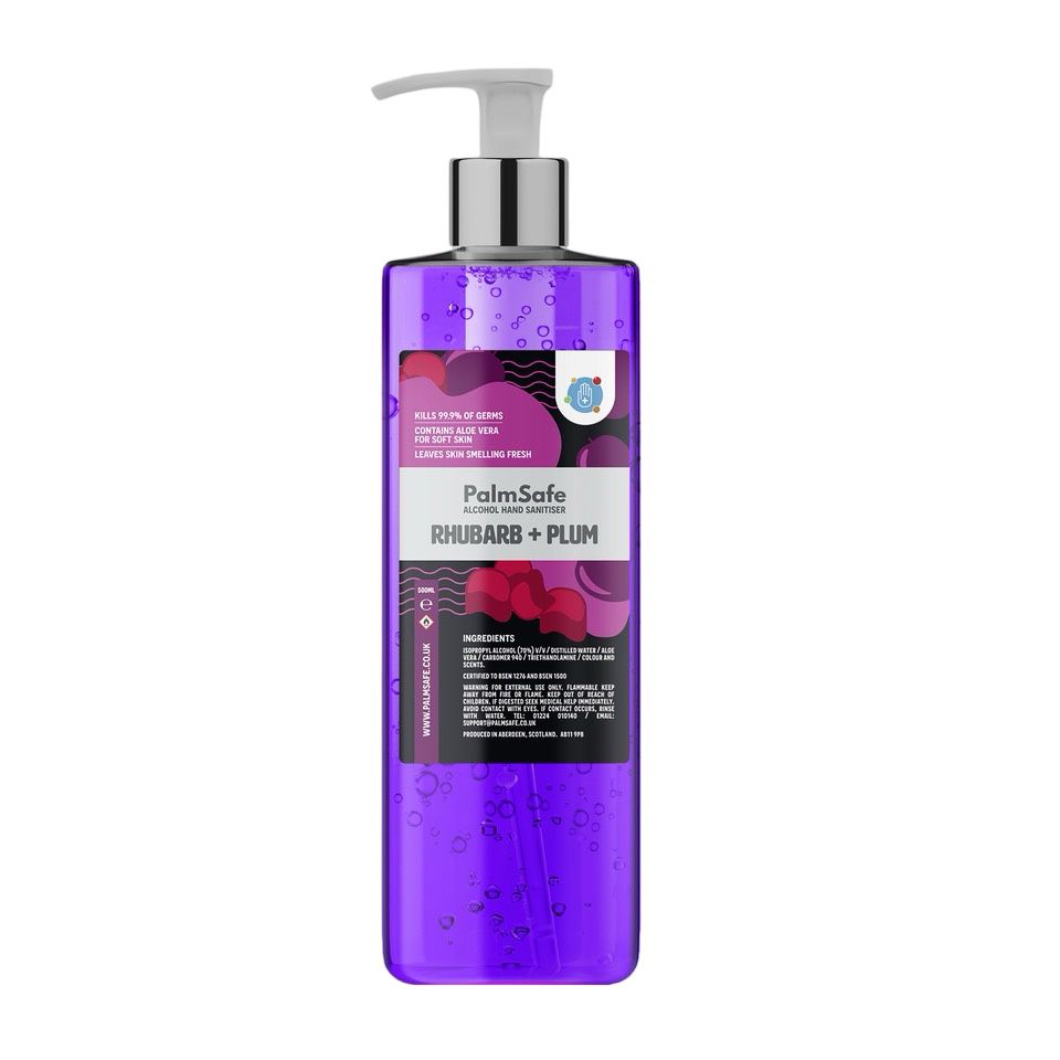 Palm Safe Rhubarb and Plum Hand Sanitiser in 500ml Pump bottle