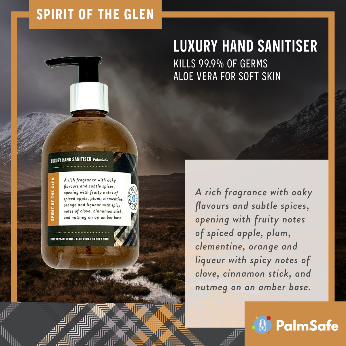 Palm Safe Luxury Hand Sanitiser Spirit of the Glen Scent