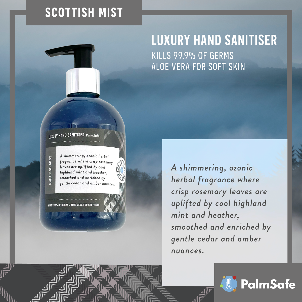 Palm Safe Luxury Hand Sanitiser Scottish Mist Scent