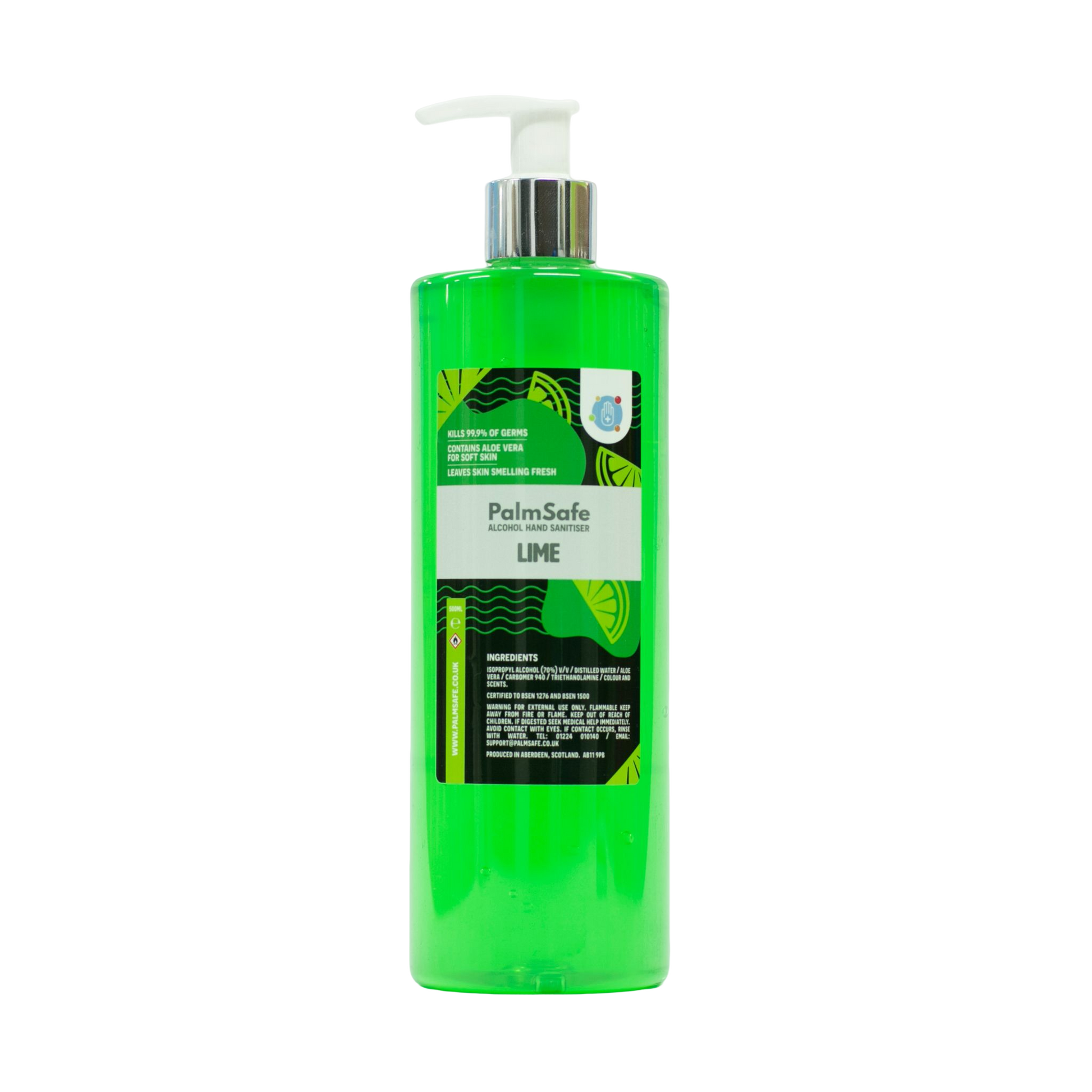Palm Safe Lime 500ml Pump Bottle of Hand Sanitiser
